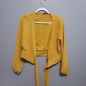 Fashion Nova Golden Yellow Textured Cardigan